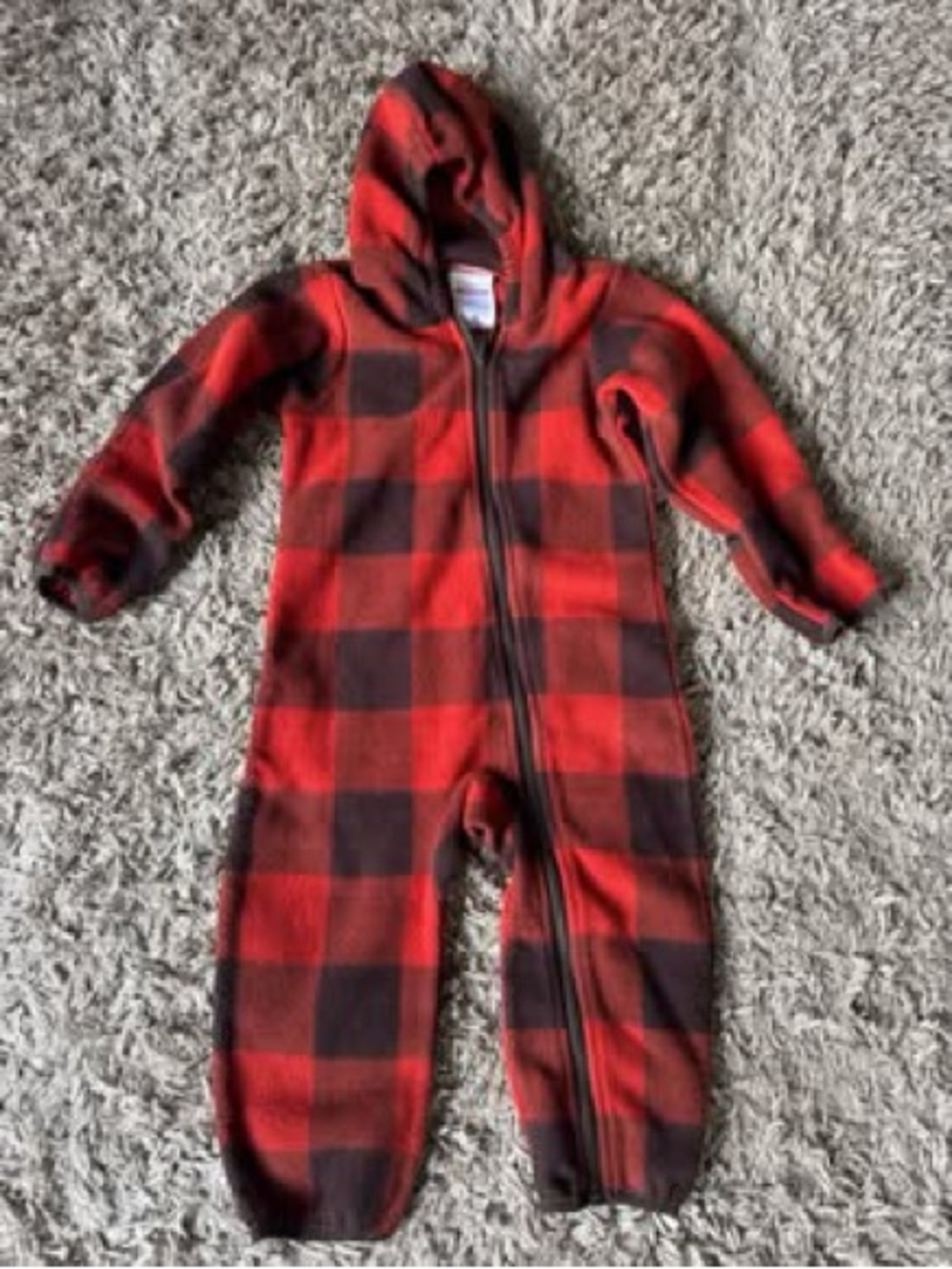 Columbia Red and Black Plaid Hooded Fleece One-Piece fleece
